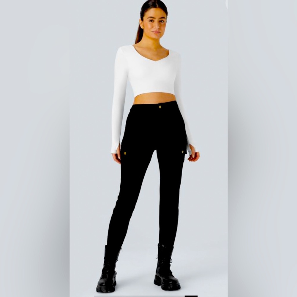 Halara High Waisted Button Zipper Pockets Skinny Cargo Pants - M(petite 8-10)